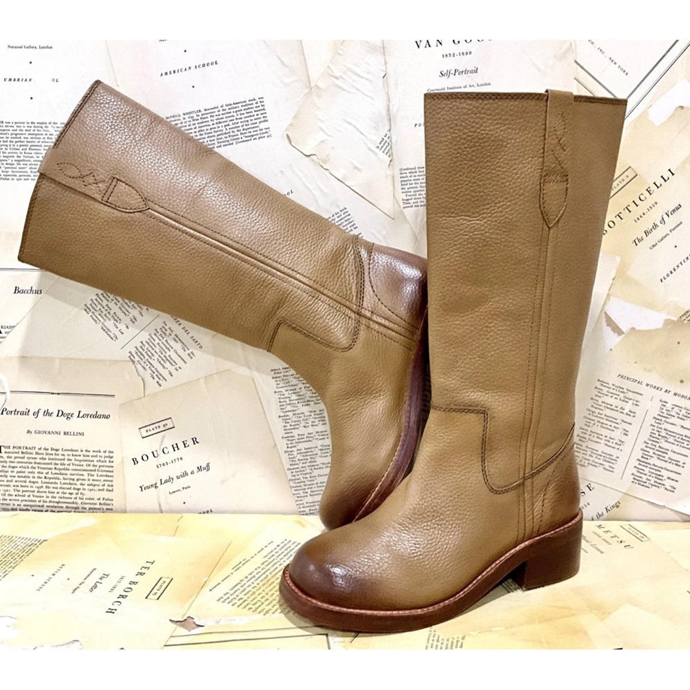 Free People Blaze Pull On Tall Boot Square Toe Distressed Toasted Wheat